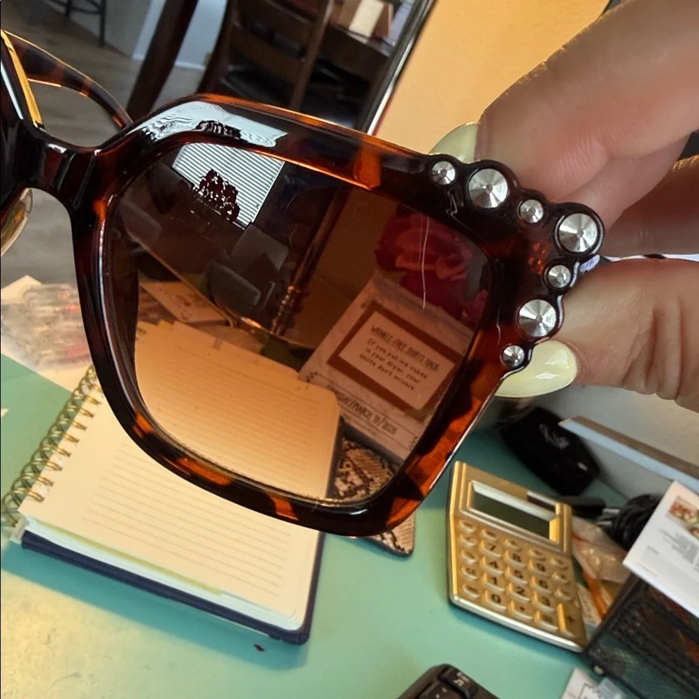Steve Madden Tortoiseshell Sunglasses with Clear Gem Accents